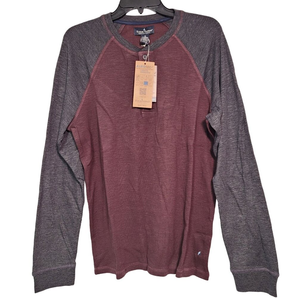 Tailor Vintage Men's Henley Long Sleeve Shirt Raspberry Fudge/Charcoal Heather M